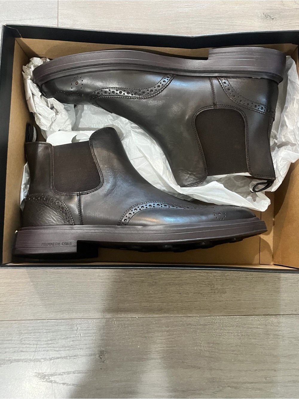 Kenneth Cole Men's Black Leather Wingtip Chelsea Boots